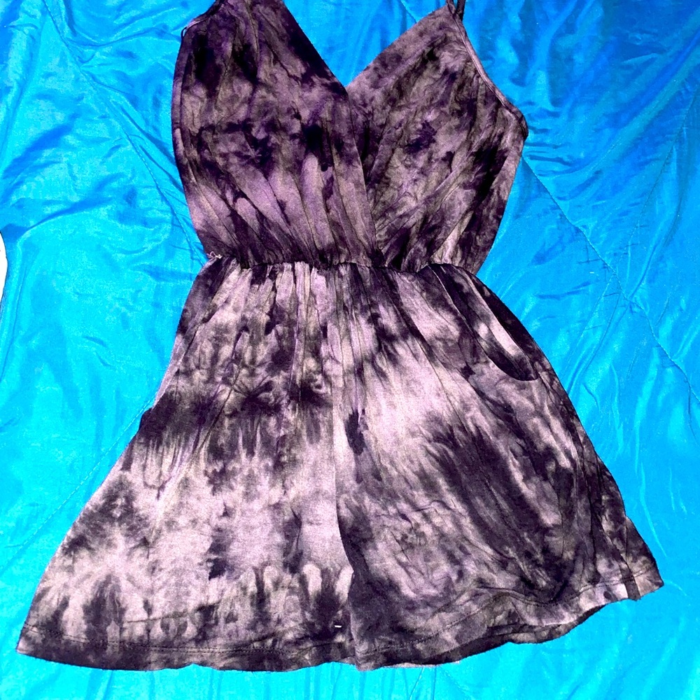 Dark Black & Grey Tie Dye Romper